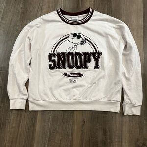 Peanuts Snoopy White and Maroon Crewneck Sweater